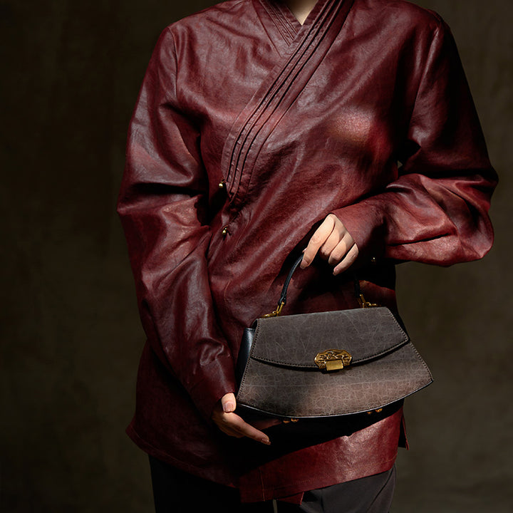 Mulberry Silk Top Handle Bag Chinese Brocade Structured Handbag for Women