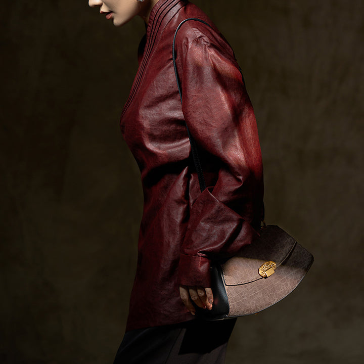 Mulberry Silk Top Handle Bag Chinese Brocade Structured Handbag for Women