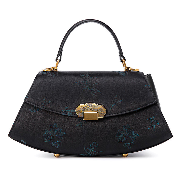 Mulberry Silk Top Handle Bag Chinese Brocade Structured Handbag for Women