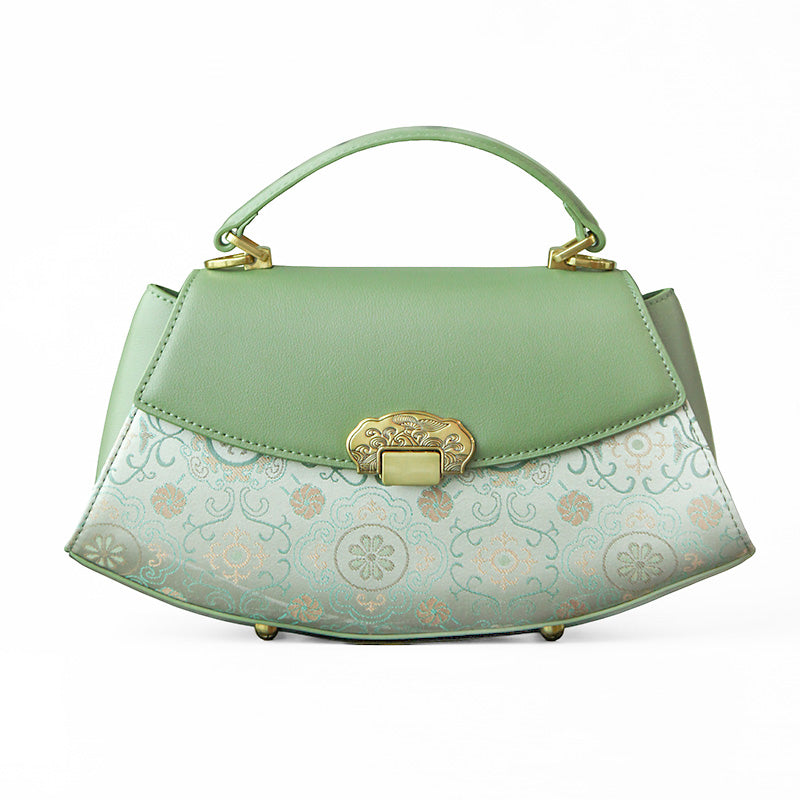 Mulberry Silk Top Handle Bag Chinese Brocade Structured Handbag for Women