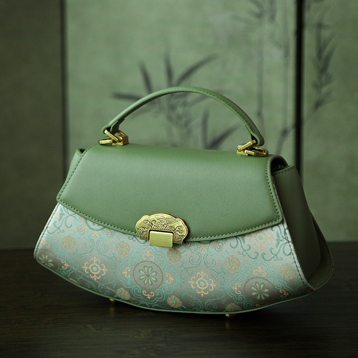 Mulberry Silk Top Handle Bag Chinese Brocade Structured Handbag for Women