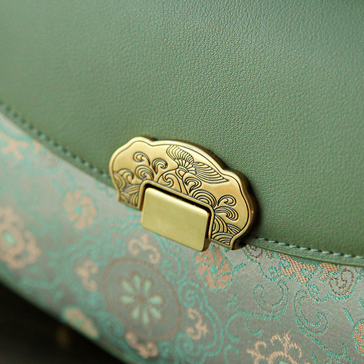 Mulberry Silk Top Handle Bag Chinese Brocade Structured Handbag for Women