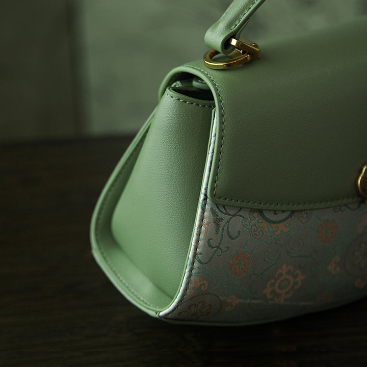 Mulberry Silk Top Handle Bag Chinese Brocade Structured Handbag for Women