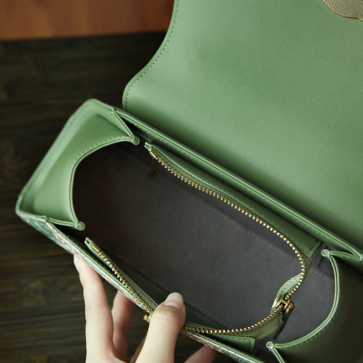 Mulberry Silk Top Handle Bag Chinese Brocade Structured Handbag for Women