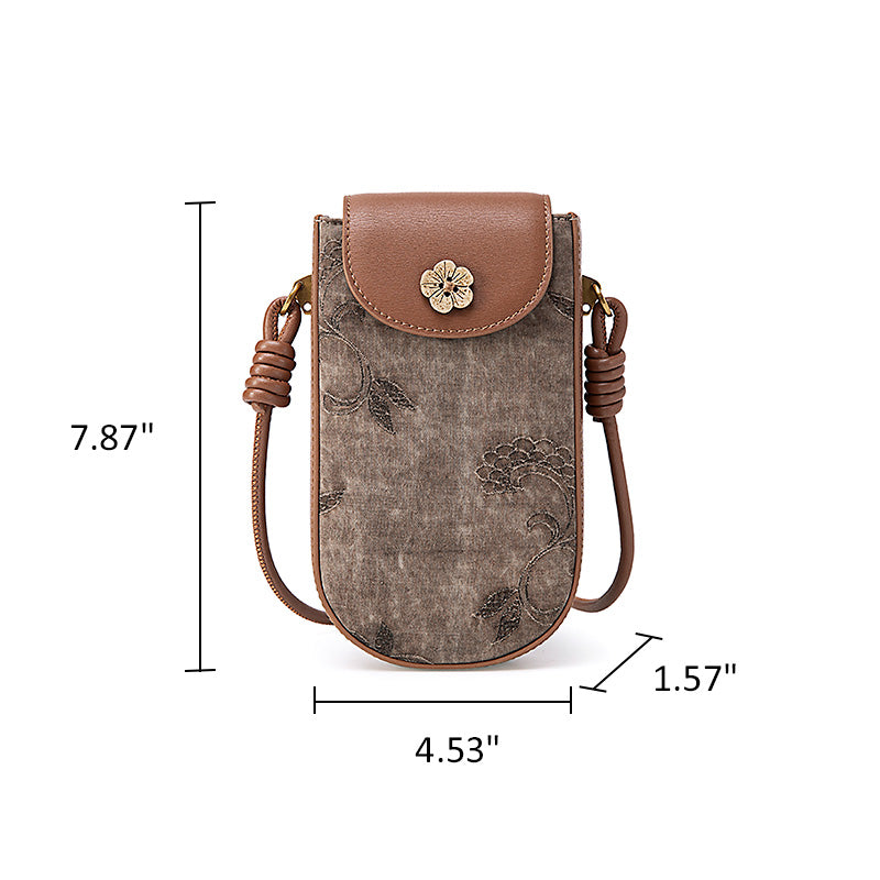 Mulberry Silk Crossbody Phone Bag Chinese Style Mini Sling Purse for Women