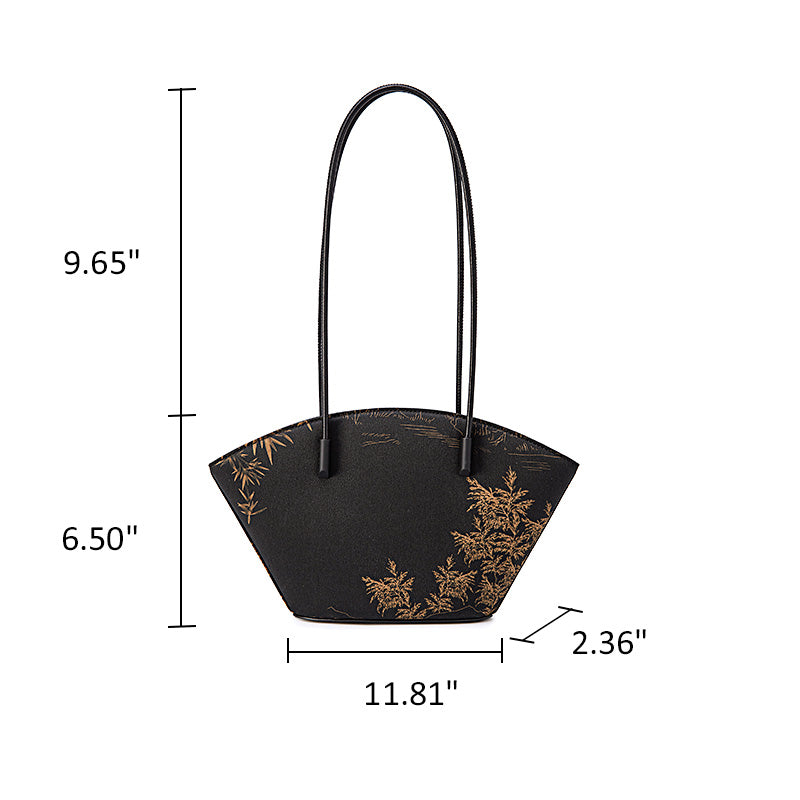 Xiangyunsha Silk Tote Bag for Women Chinese Floral Luxury Shoulder Bag with Leather Trim