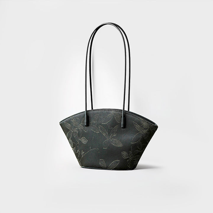 Xiangyunsha Silk Tote Bag for Women Chinese Floral Luxury Shoulder Bag with Leather Trim