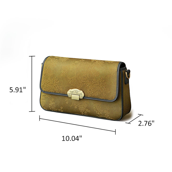 Xiangyunsha Silk Clutch Bag in Gold Chinoiserie with Detachable Strap