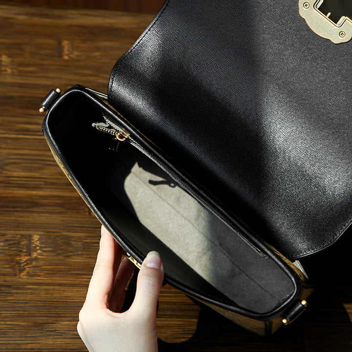 Xiangyunsha Silk Clutch Bag in Gold Chinoiserie with Detachable Strap
