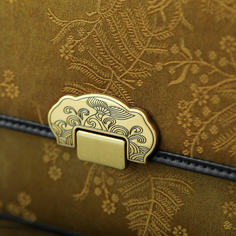 Xiangyunsha Silk Clutch Bag in Gold Chinoiserie with Detachable Strap