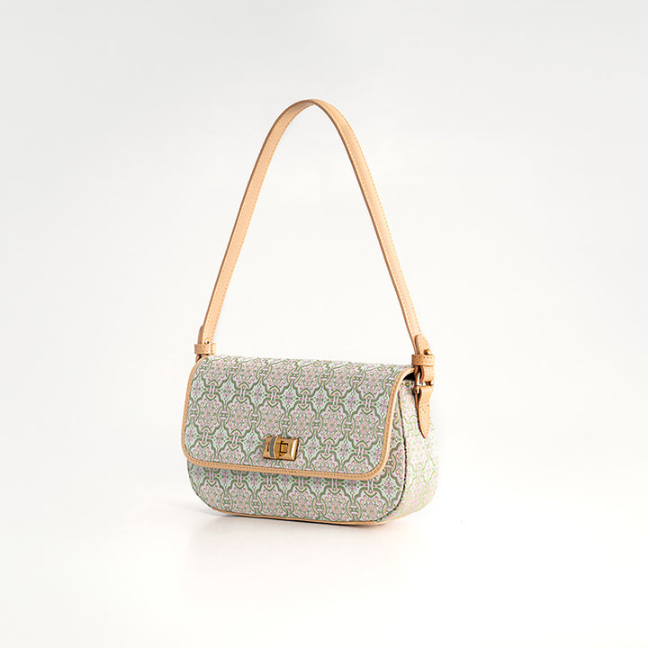 Chinese Pattern Brocade Silk Small Leather Shoulder bag with Cowhide