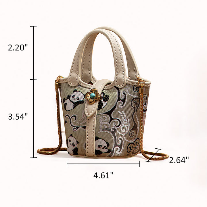 Panda Silk Mini Tote Bag Brocade Crossbody Chain Handbag Chinoiserie Top Handle Bag