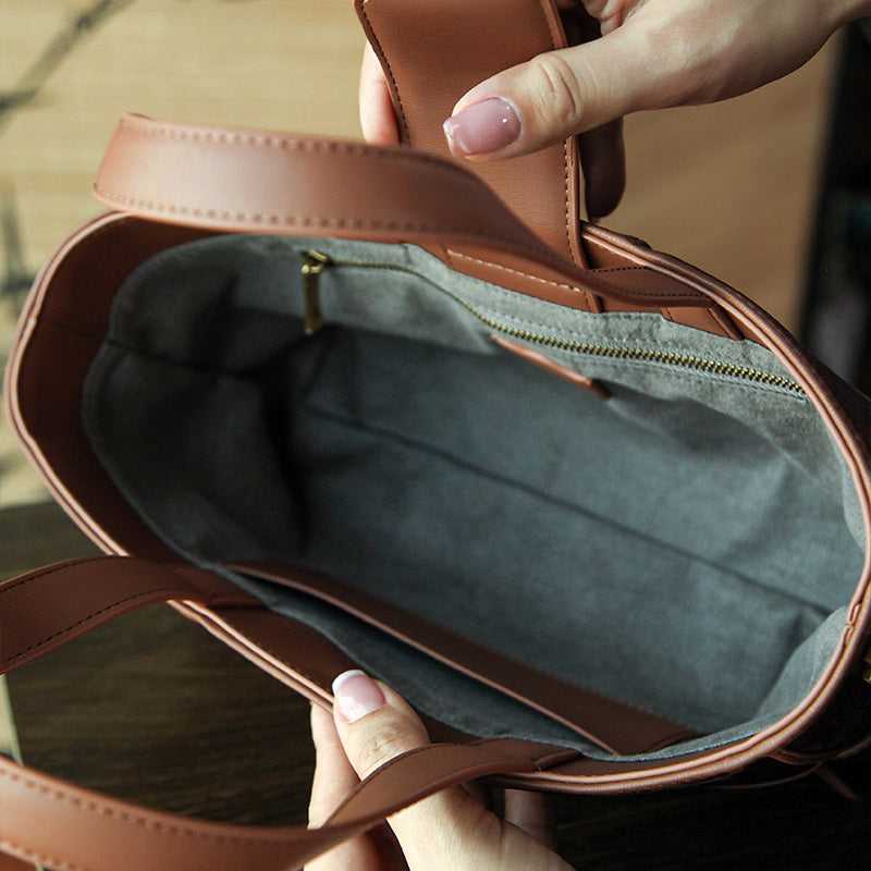 Xiangyunsha Silk Tote Bag Structured Top-Handle Leather Handbag with Removable Pouch