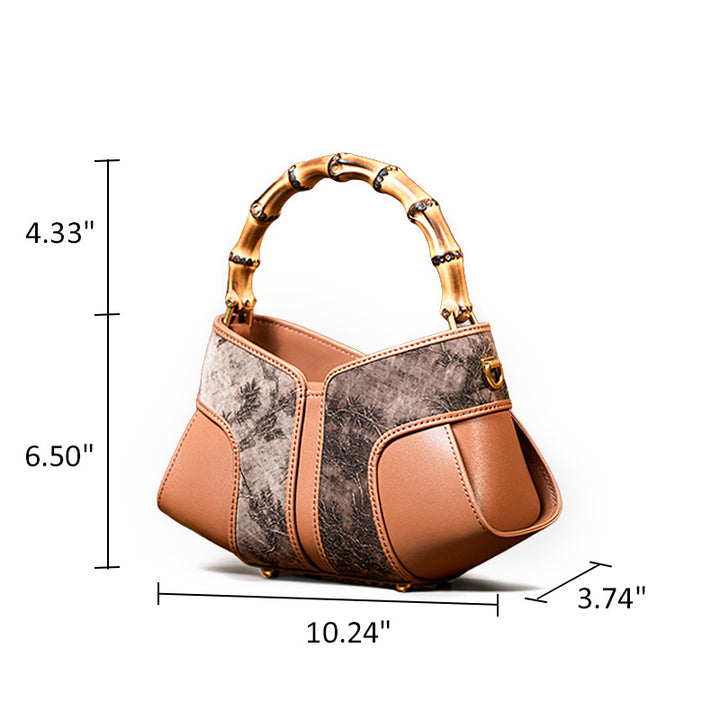 Bamboo Handle Silk Brocade Mini Bag Chinese Style Top Handle Crossbody