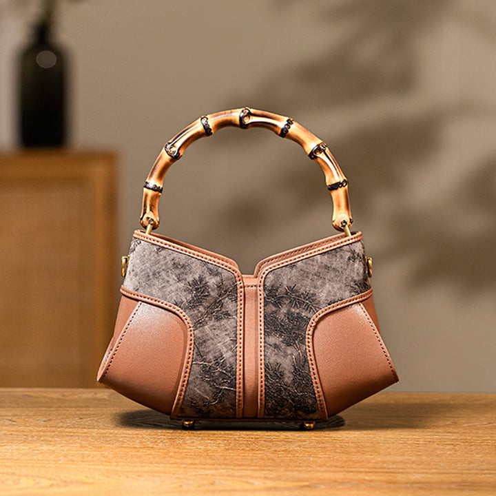 Bamboo Handle Silk Brocade Mini Bag Chinese Style Top Handle Crossbody