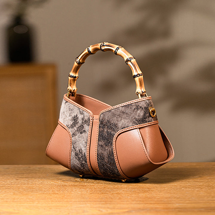 Bamboo Handle Silk Brocade Mini Bag Chinese Style Top Handle Crossbody