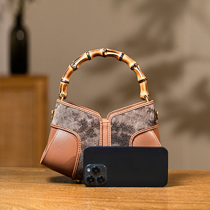 Bamboo Handle Silk Brocade Mini Bag Chinese Style Top Handle Crossbody