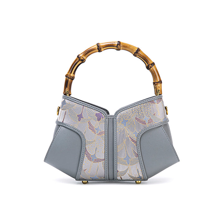 Bamboo Handle Silk Brocade Mini Bag Chinese Style Top Handle Crossbody