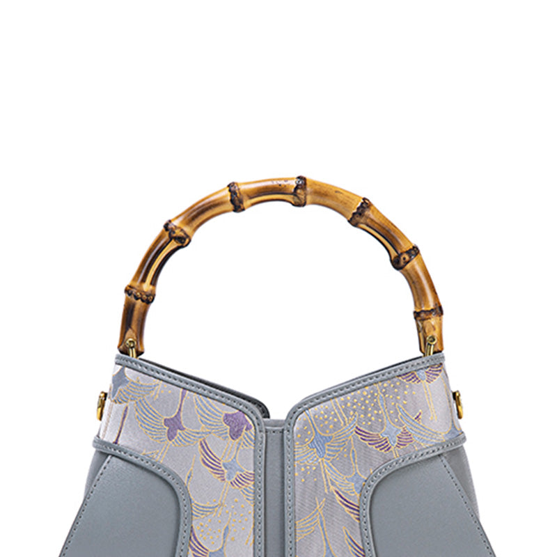 Bamboo Handle Silk Brocade Mini Bag Chinese Style Top Handle Crossbody