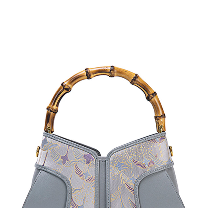 Bamboo Handle Silk Brocade Mini Bag Chinese Style Top Handle Crossbody