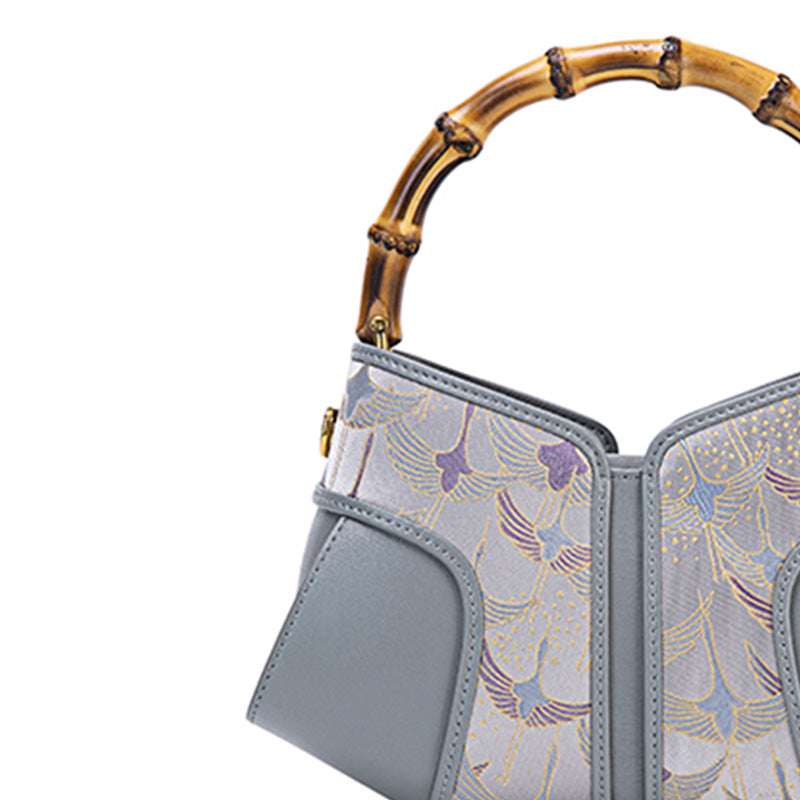 Bamboo Handle Silk Brocade Mini Bag Chinese Style Top Handle Crossbody