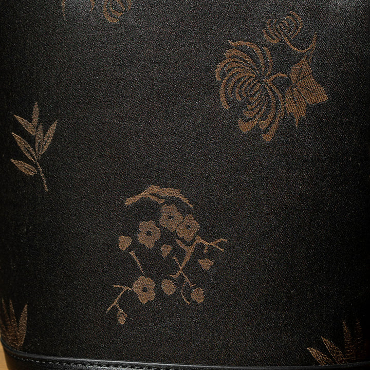 Black Mulberry Silk Bucket Bag Xiangyunsha Leather Crossbody Handbag for Women