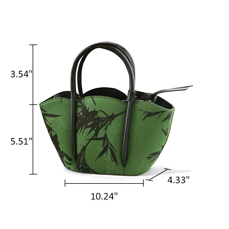 Chinoiserie Silk Mini Tote Bag Mulberry Silk Top Handle Handbag with Crossbody Strap