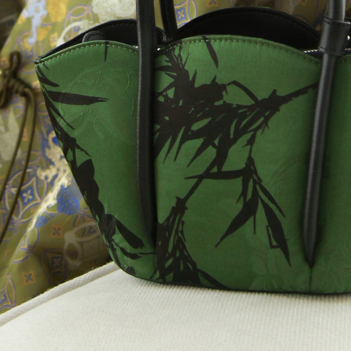 Chinoiserie Silk Mini Tote Bag Mulberry Silk Top Handle Handbag with Crossbody Strap