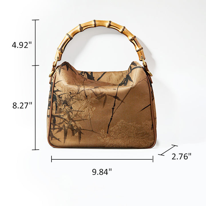 Heritage Mulberry Silk Bamboo Handle Bag Chinese Jacquard Top Handle Purse