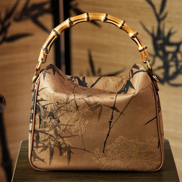 Heritage Mulberry Silk Bamboo Handle Bag Chinese Jacquard Top Handle Purse