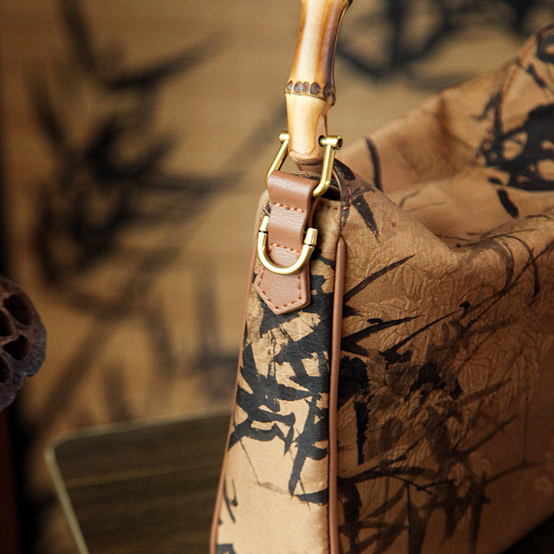 Heritage Mulberry Silk Bamboo Handle Bag Chinese Jacquard Top Handle Purse