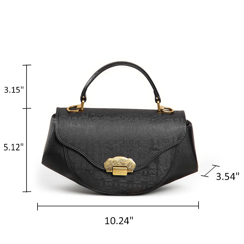 Fashion Style Mini Black Bag Cowhide Leather Mulberry Silk Design