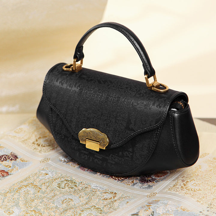 Fashion Style Mini Black Bag Cowhide Leather Mulberry Silk Design