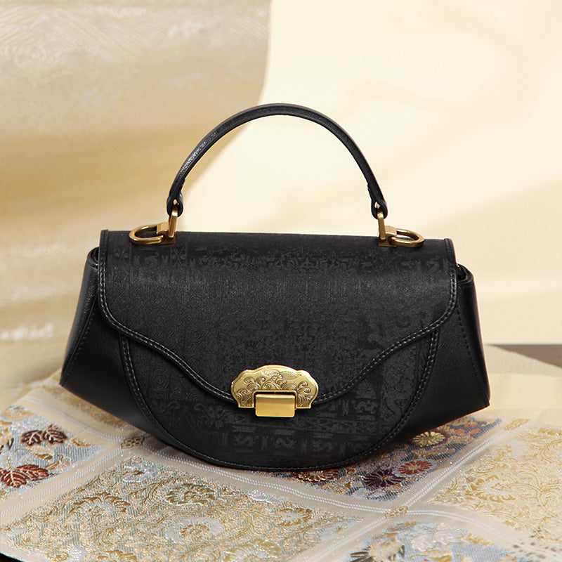 Fashion Style Mini Black Bag Cowhide Leather Mulberry Silk Design