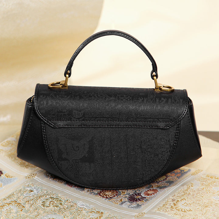 Fashion Style Mini Black Bag Cowhide Leather Mulberry Silk Design