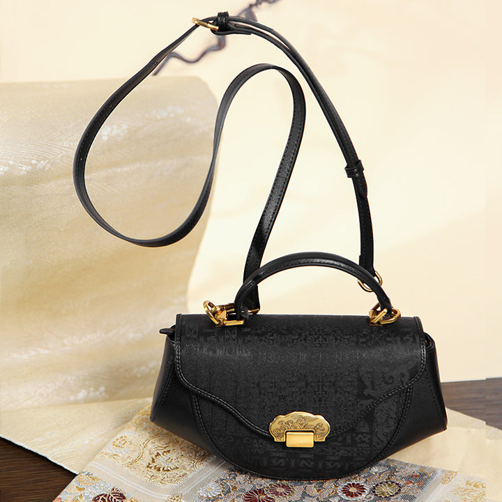 Fashion Style Mini Black Bag Cowhide Leather Mulberry Silk Design