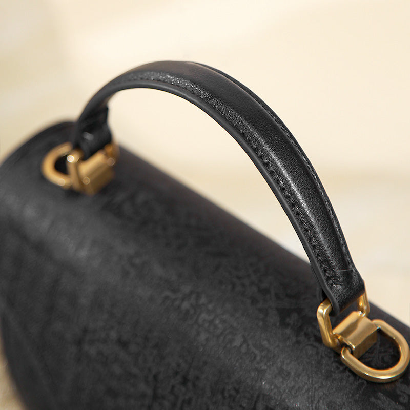 Fashion Style Mini Black Bag Cowhide Leather Mulberry Silk Design