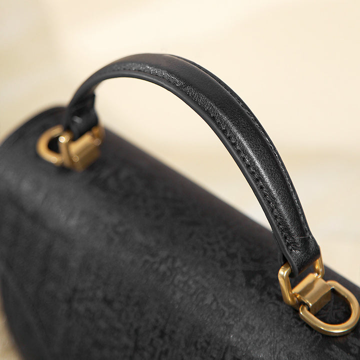 Fashion Style Mini Black Bag Cowhide Leather Mulberry Silk Design
