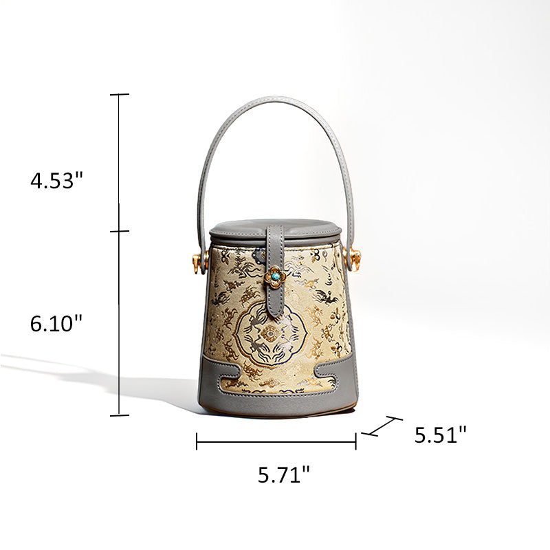 Chinoiserie Fabric Bucket Bag Chinese Silk Crossbody Purse