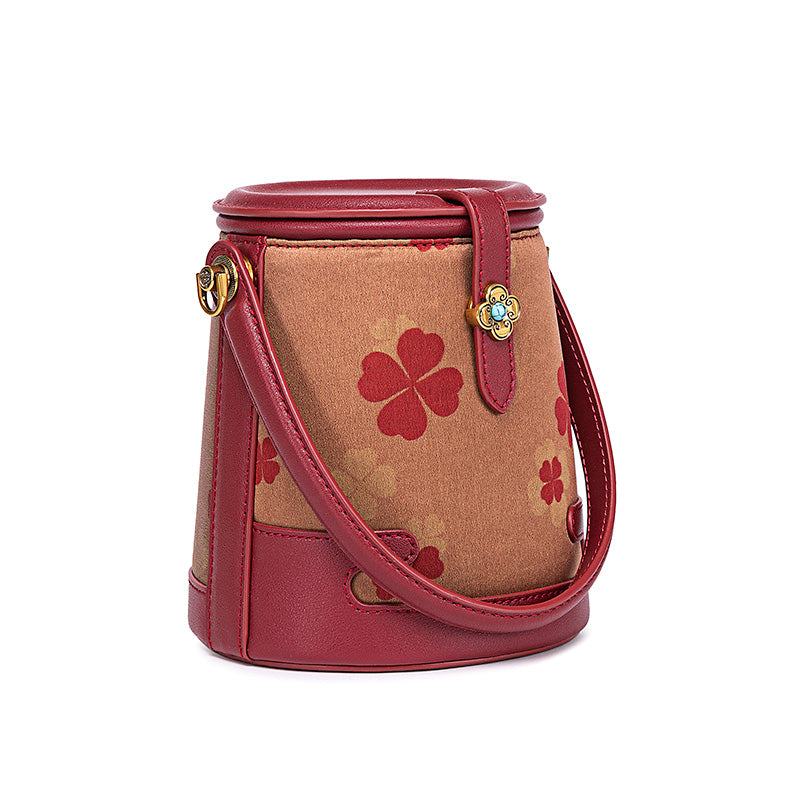 Chinoiserie Fabric Bucket Bag Chinese Silk Crossbody Purse