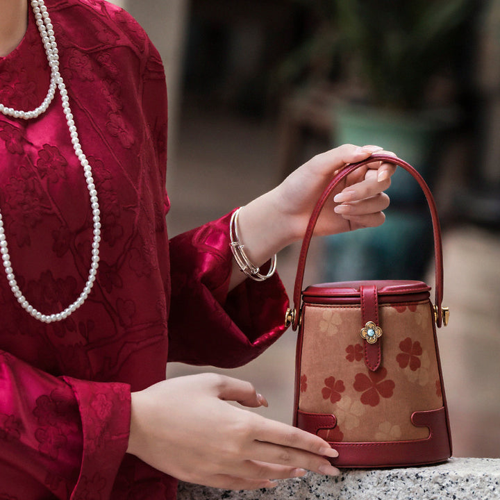 Chinoiserie Fabric Bucket Bag Chinese Silk Crossbody Purse