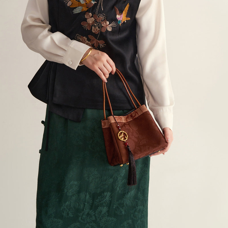 Mulberry Silk Small Handbag Small Leather Retro Brocade Silk Bag