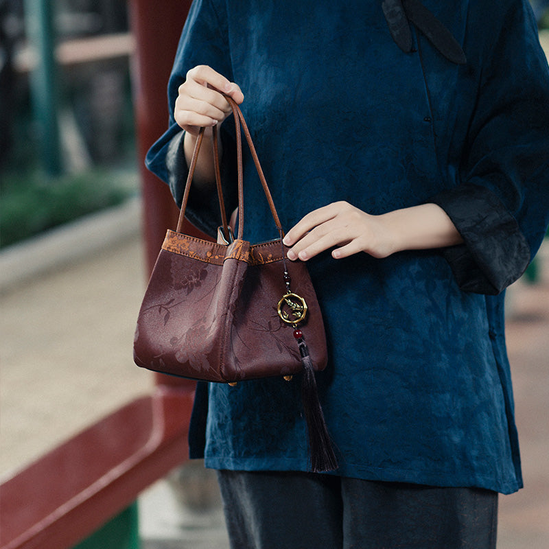 Mulberry Silk Small Handbag Small Leather Retro Brocade Silk Bag