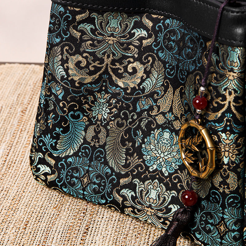 Brocade Silk Material Handbag Floral Chinoiserie Silk Bag