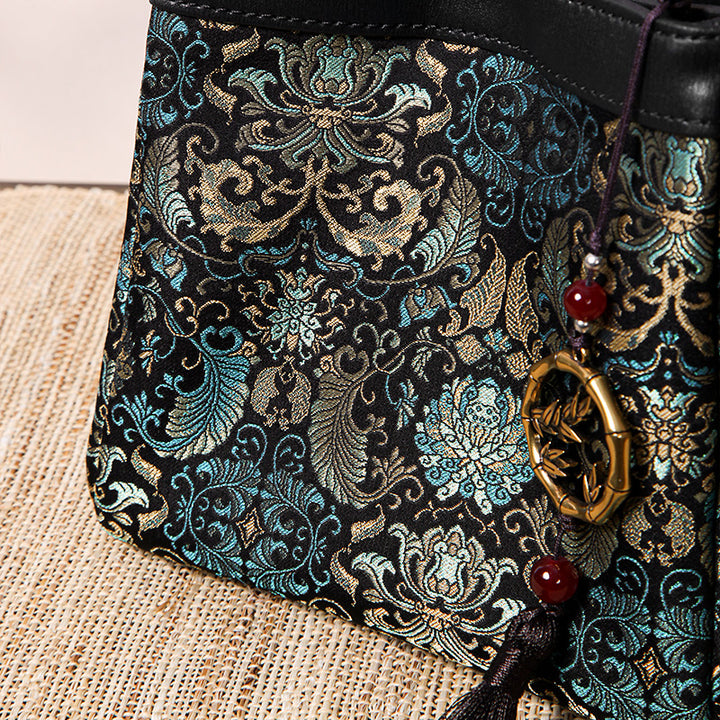 Brocade Silk Material Handbag Floral Chinoiserie Silk Bag