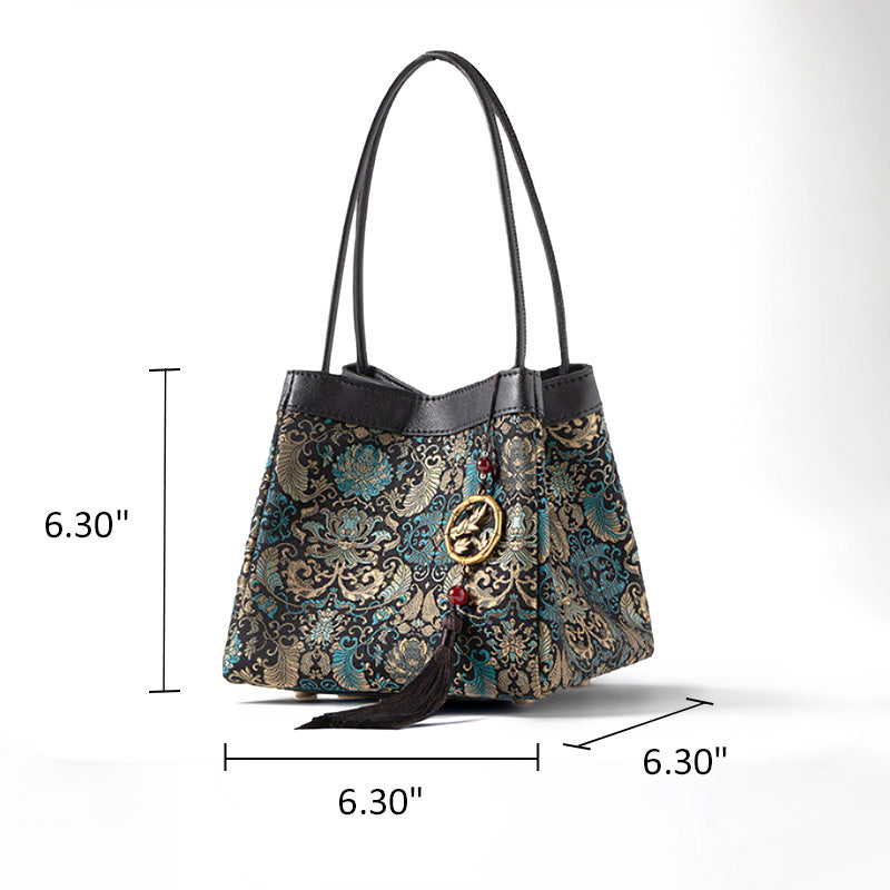 Brocade Silk Material Handbag Floral Chinoiserie Silk Bag