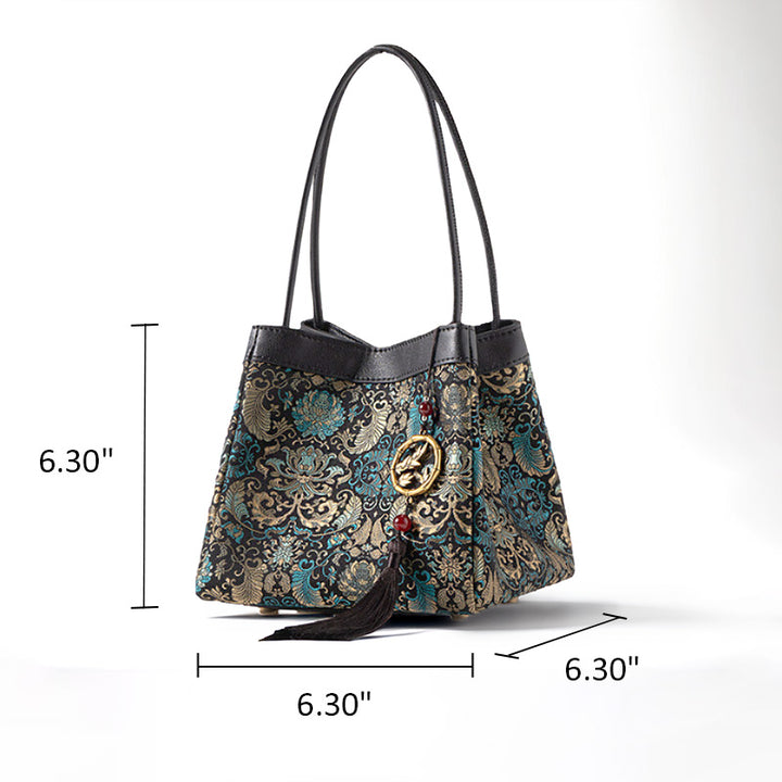 Brocade Silk Material Handbag Floral Chinoiserie Silk Bag