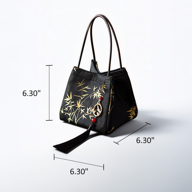 Mulberry Silk Song Brocade Handbag Golden Bamboo Bag with Tassel