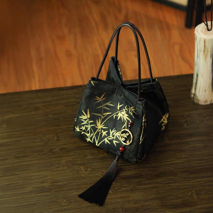 Mulberry Silk Song Brocade Handbag Golden Bamboo Bag with Tassel