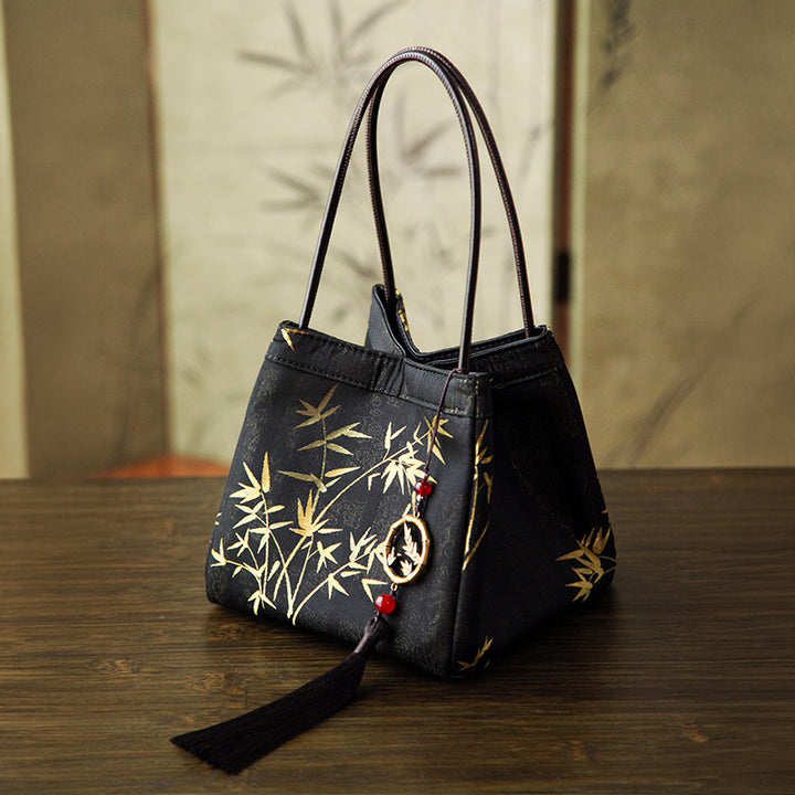 Mulberry Silk Song Brocade Handbag Golden Bamboo Bag with Tassel